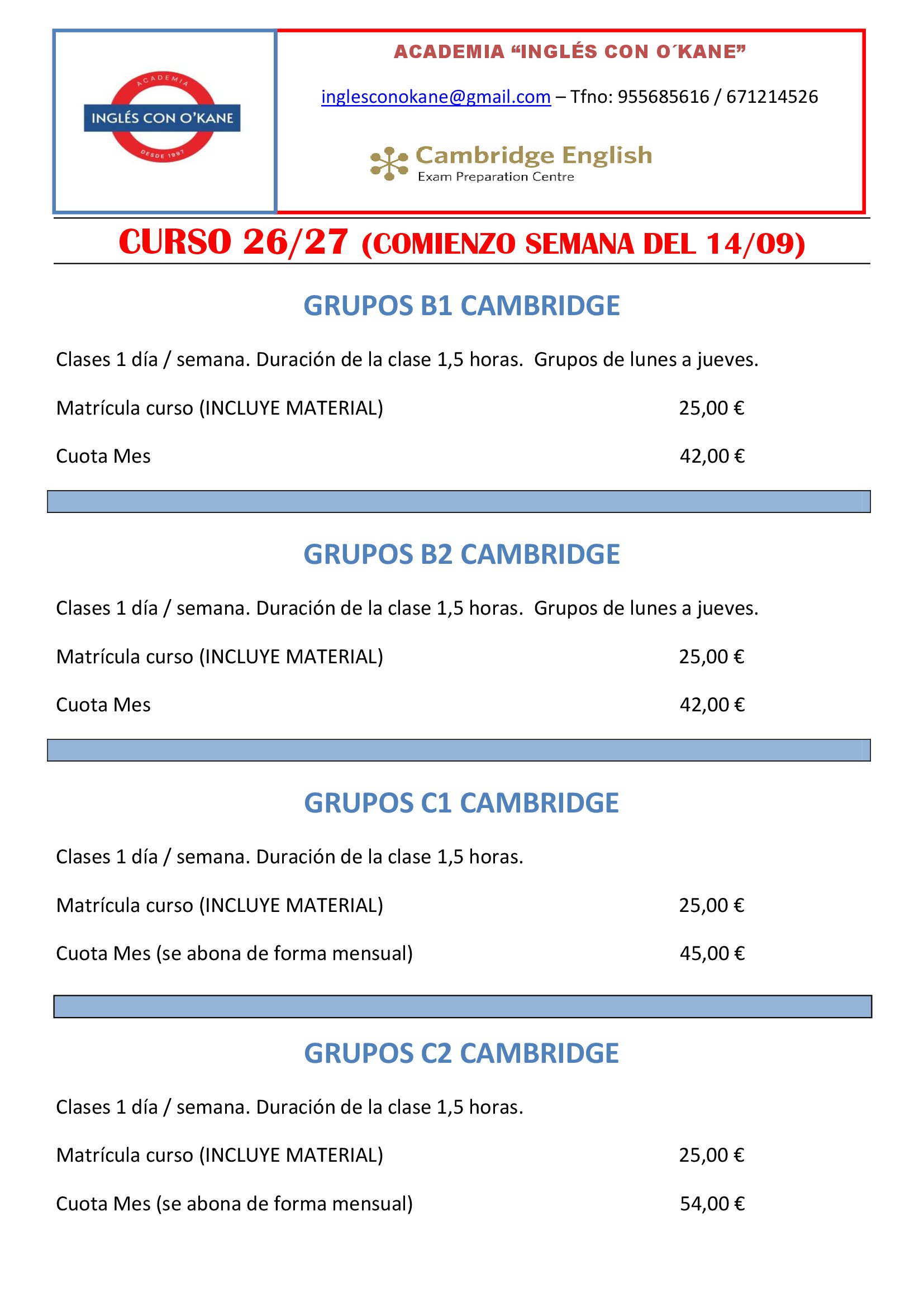 Grupos y precios
